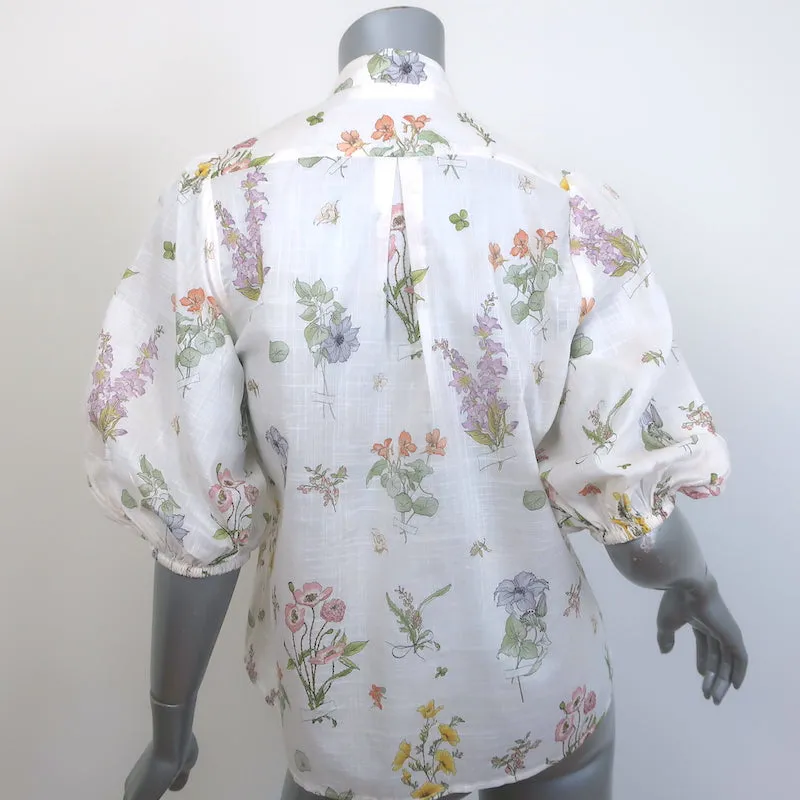 Zimmermann Jeannie Bluse mit Puffärmeln und Bogenkante Weiß Blumenprint Baumwolle Größe 2