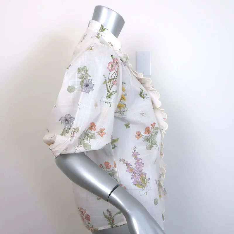Zimmermann Jeannie Bluse mit Puffärmeln und Bogenkante Weiß Blumenprint Baumwolle Größe 2