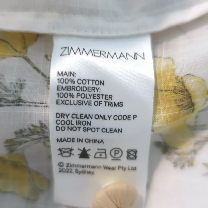 Zimmermann Jeannie Bluse mit Puffärmeln und Bogenkante Weiß Blumenprint Baumwolle Größe 2