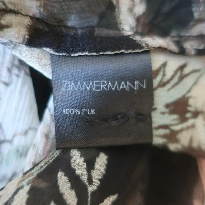 Zimmermann Prächtiges Geflochtenes Oberteil Schwarz Blumenmuster Chiffon Größe 1 Glockenärmel Bluse