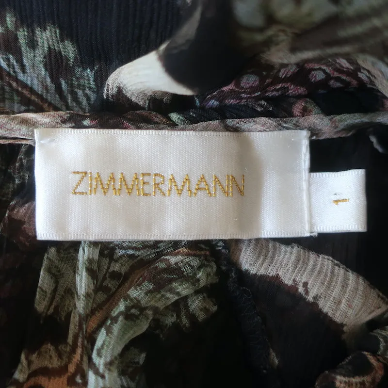 Zimmermann Prächtiges Geflochtenes Oberteil Schwarz Blumenmuster Chiffon Größe 1 Glockenärmel Bluse