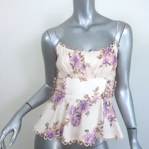 Zimmermann Rosa Spitzen-Peplum-Tanktop Creme Blumenprint Leinen Größe 0