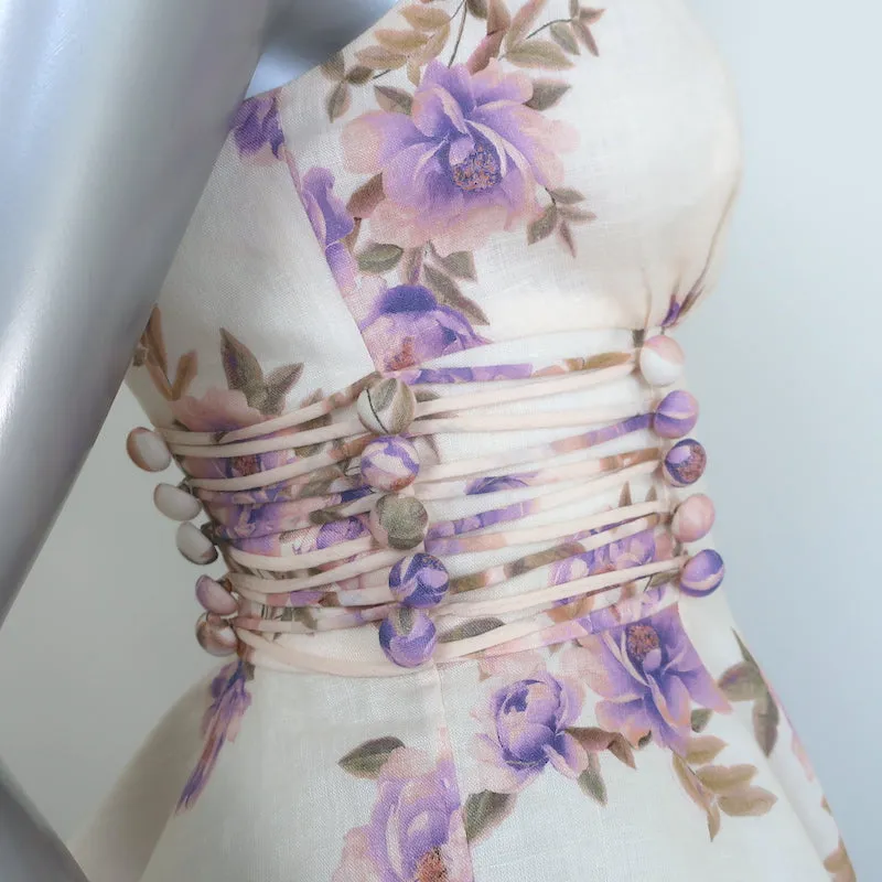 Zimmermann Rosa Spitzen-Peplum-Tanktop Creme Blumenprint Leinen Größe 0