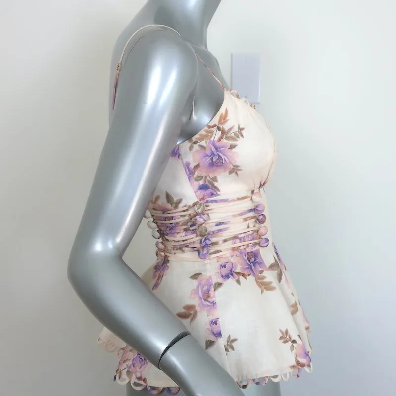 Zimmermann Rosa Spitzen-Peplum-Tanktop Creme Blumenprint Leinen Größe 0
