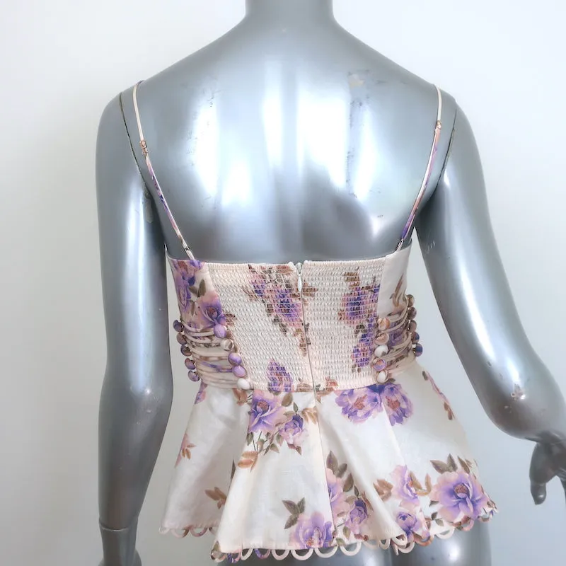 Zimmermann Rosa Spitzen-Peplum-Tanktop Creme Blumenprint Leinen Größe 0
